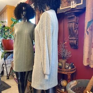 Womens XS Mint Green Striped "Rib-knit" Mini Sweater Dress Oversized-‎ Soft